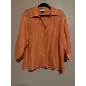 Orange Linen Silk Pintuck Blouse 3/4 Sleeve Plus Size 2X‎ Lagenlook Minimalist